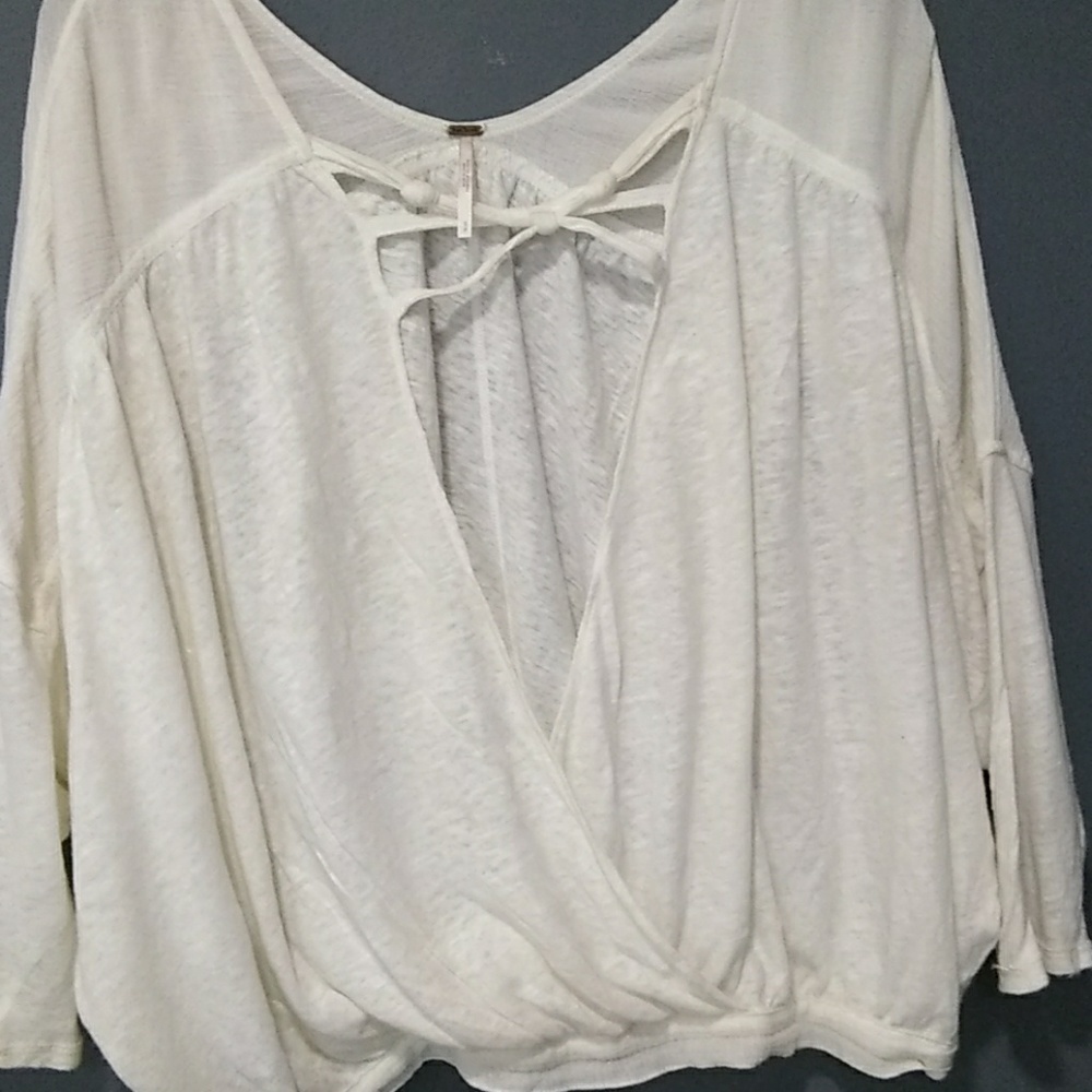 Free People Ivory Lace-Up Surplus Tunic Top